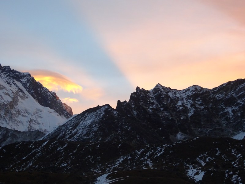 Sun rising on our trek to Gorak Shep. Hurry up and warm us please!